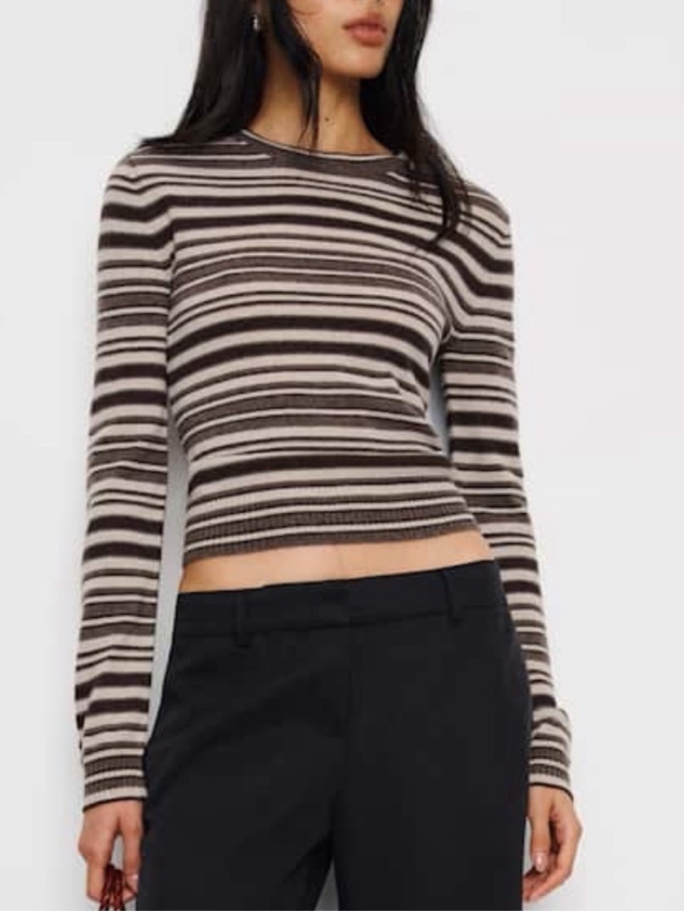 Reformation Lian Cashmere Crew Sweater Brown Multi Stripe XS